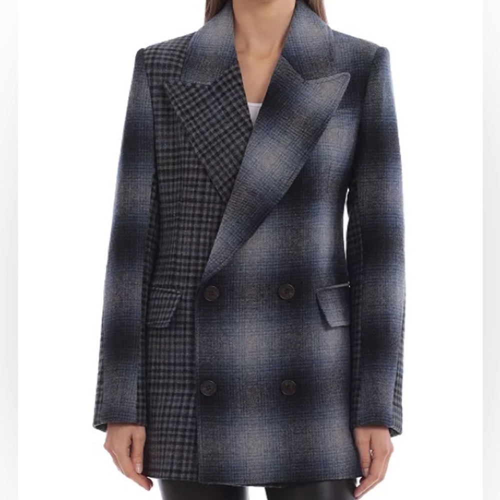 AVEC LES FILLES Women's Plaid Double Breasted Blazer